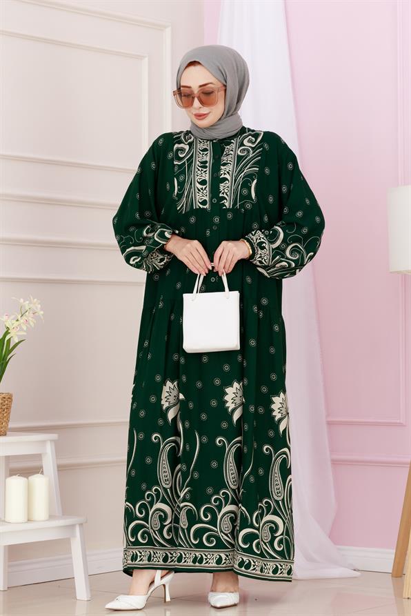 Half Buttoned Robe April Dress-green color