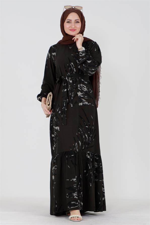 فستان فيسكوز بحزام زيردا - خردلي