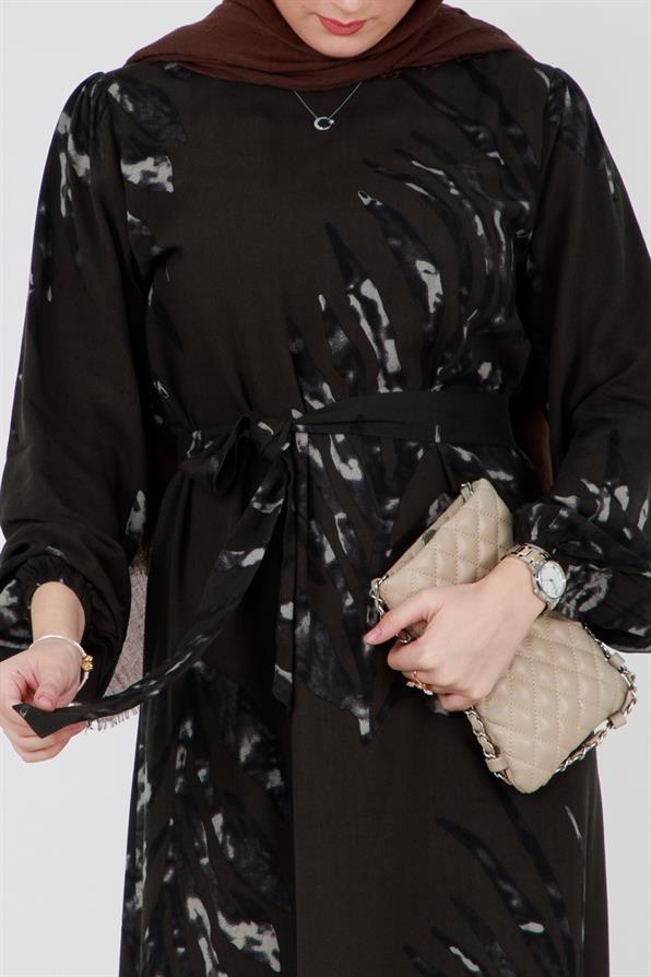 فستان فيسكوز بحزام زيردا - خردلي