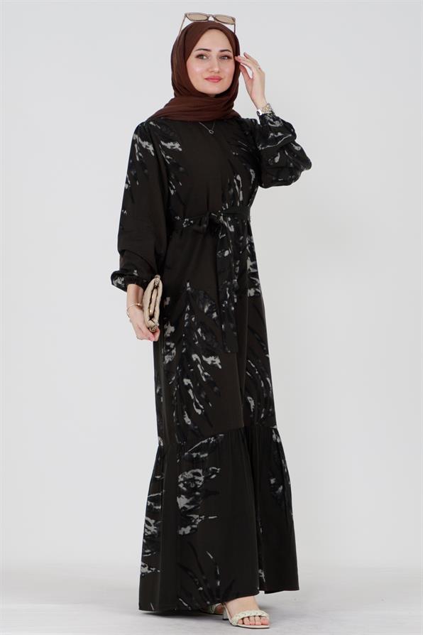 فستان فيسكوز بحزام زيردا - خردلي