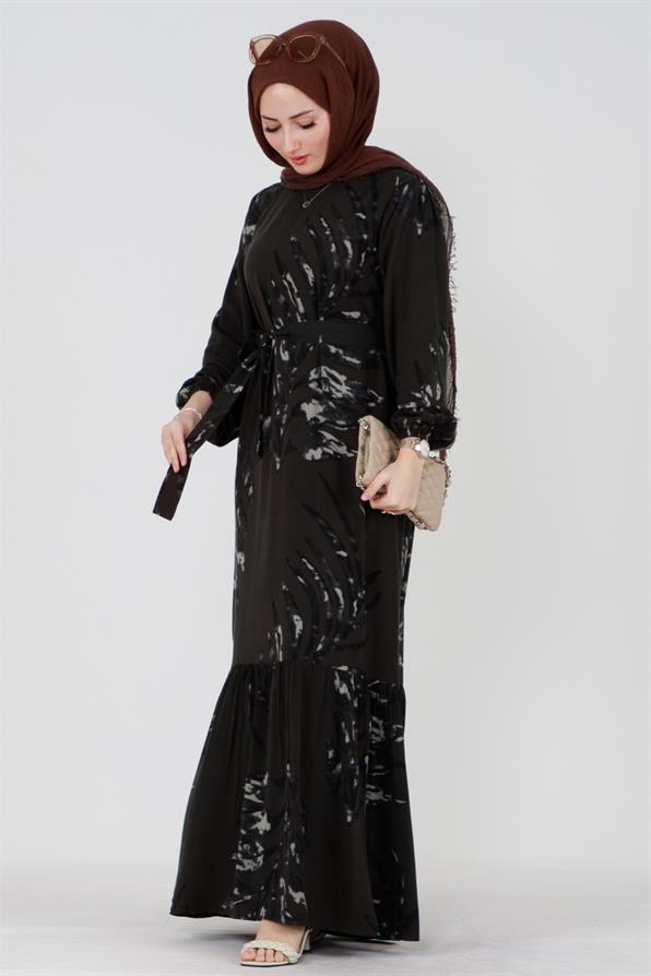 فستان فيسكوز بحزام زيردا - خردلي