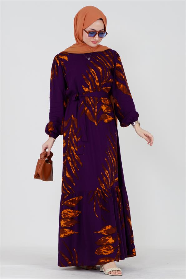 فستان فيسكوز بحزام زيردا - بنفسجي