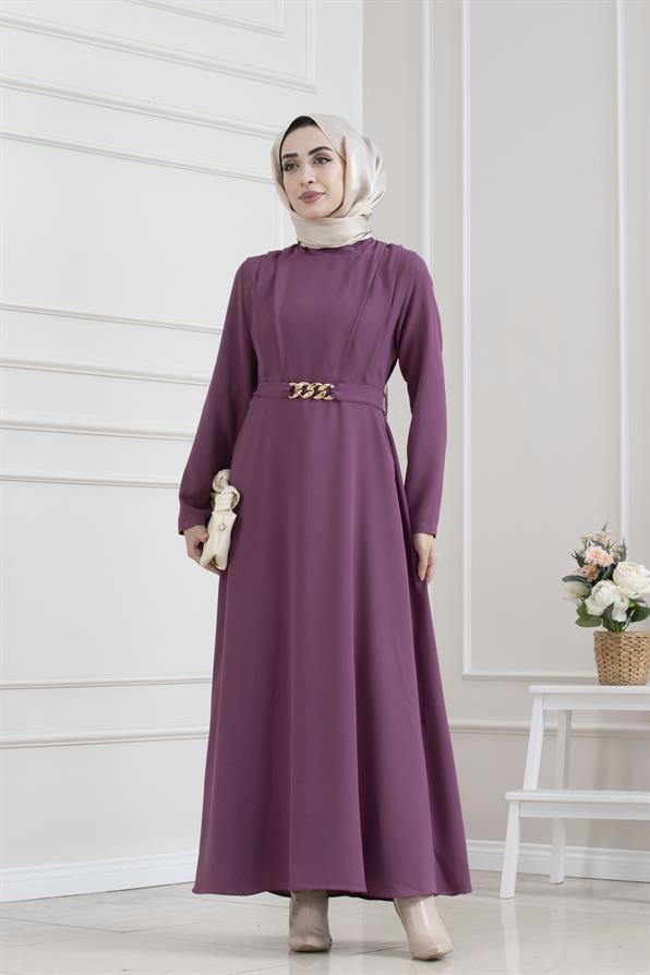 فستان بتفاصيل سلسلة - اللون الأرجواني