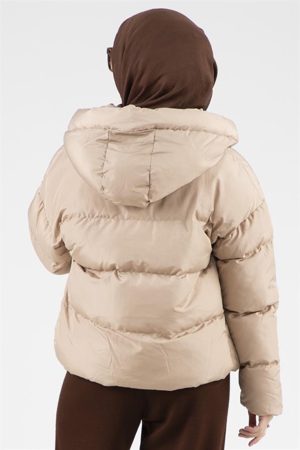 New look hooded boxy puffer in camel hotsell