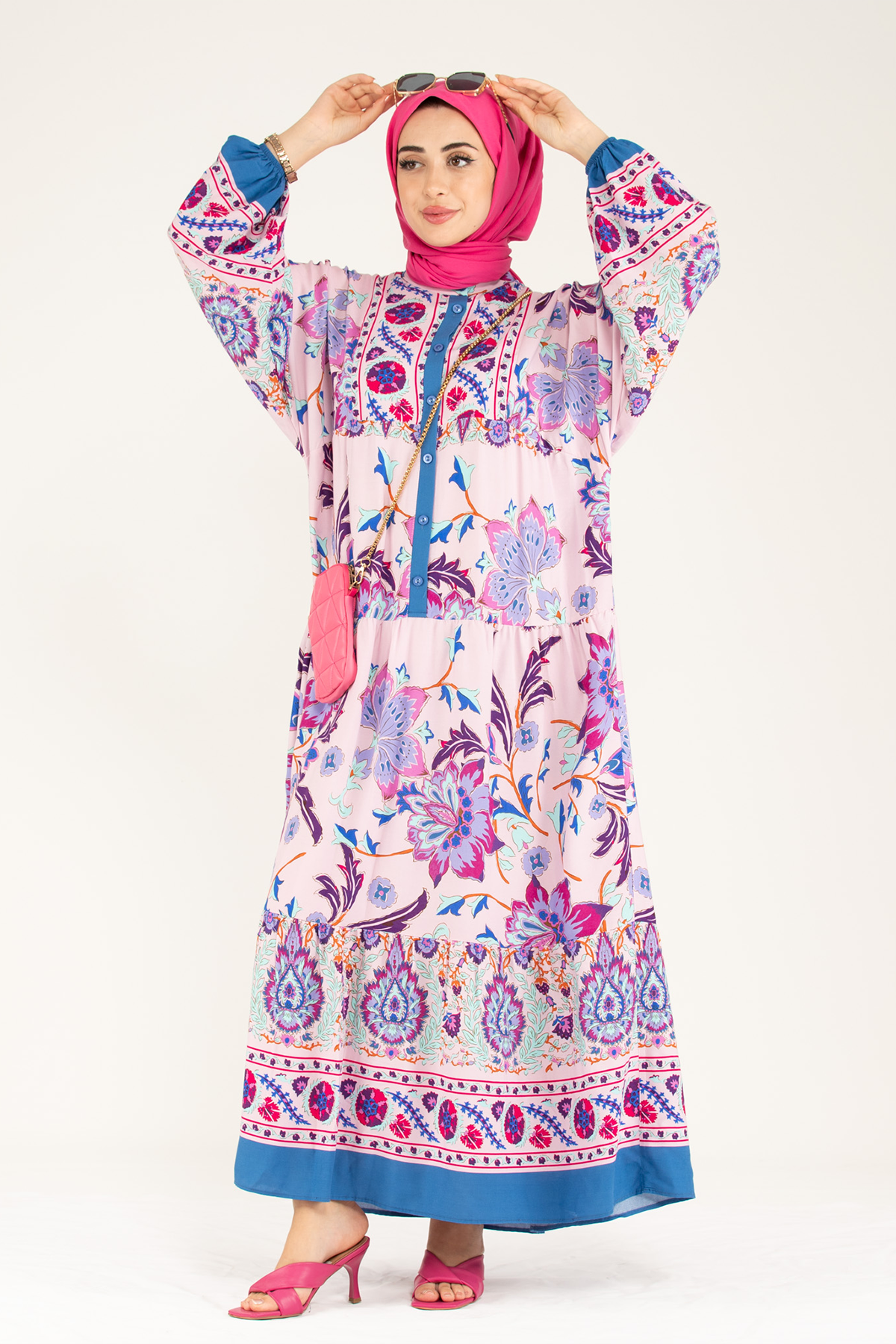 Alaçatı Viscon Elbise -Pembe Mavi