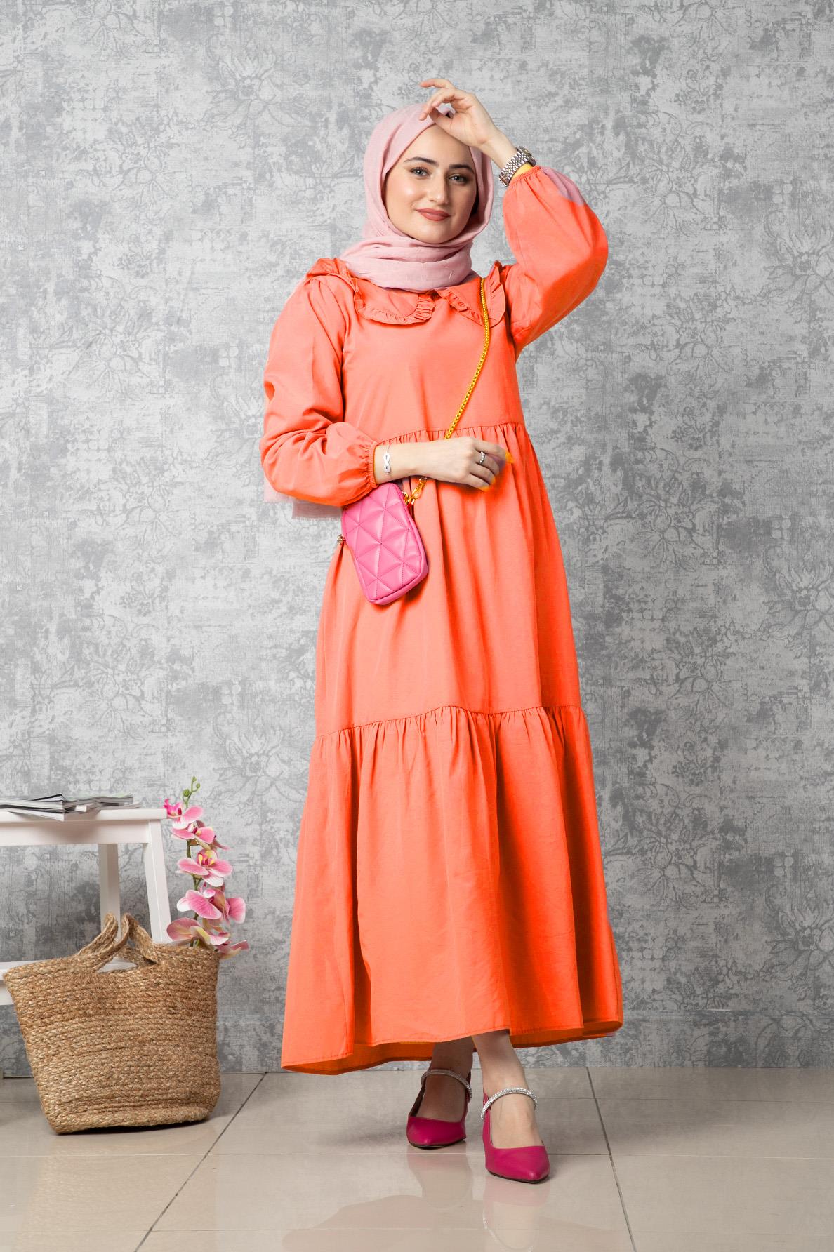 فستان بيبي ياقة - برتقالي