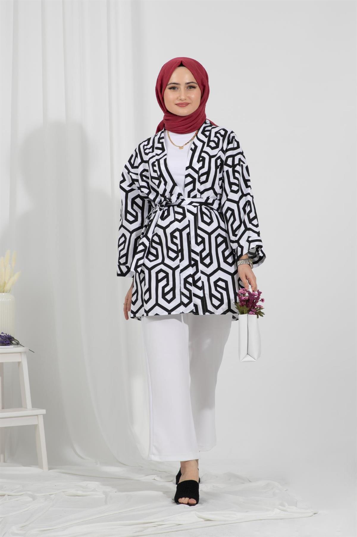 Belden Kemerli Kimono-Siyah