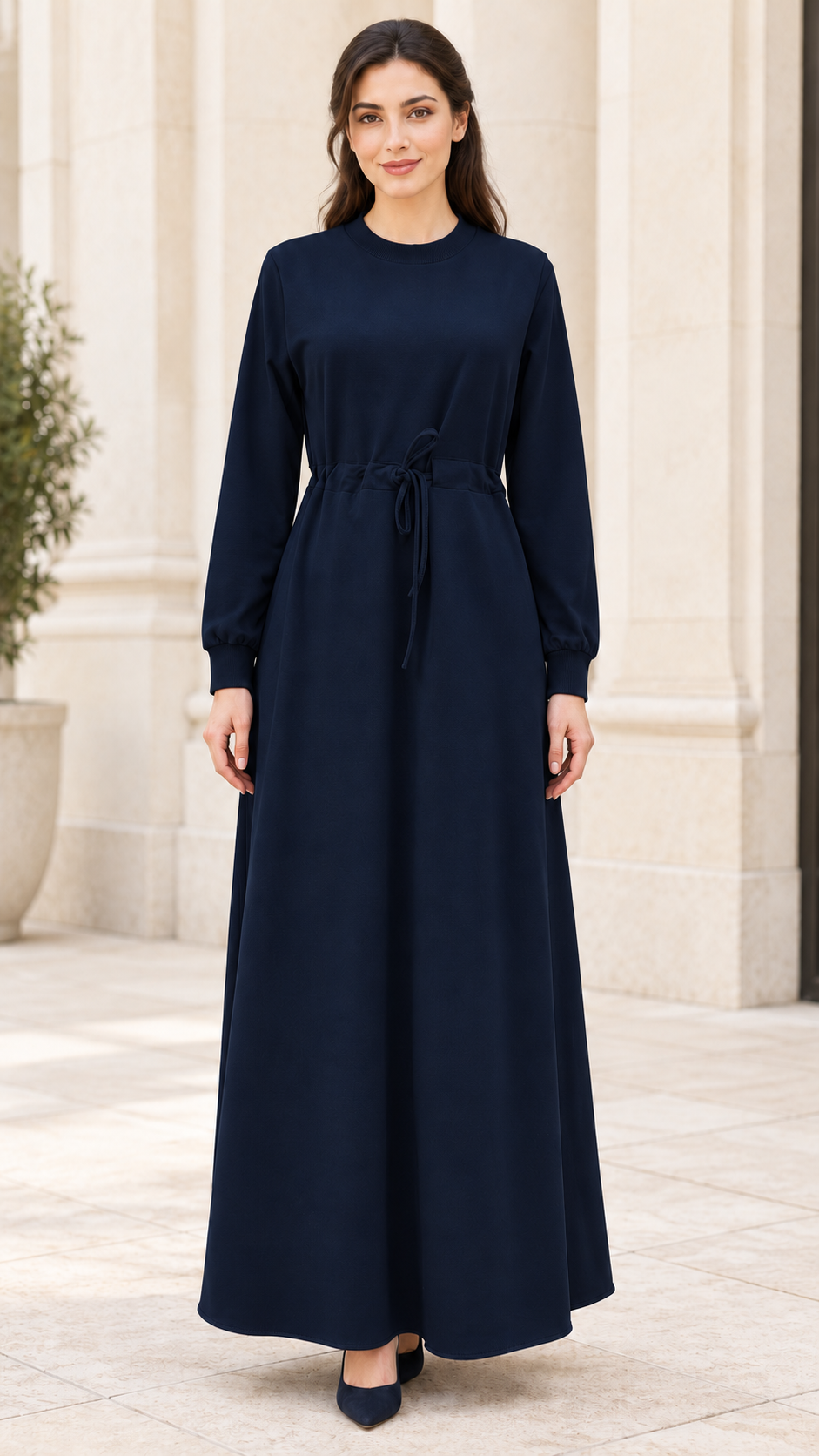 Dress with belt at the waist - dark blue Color