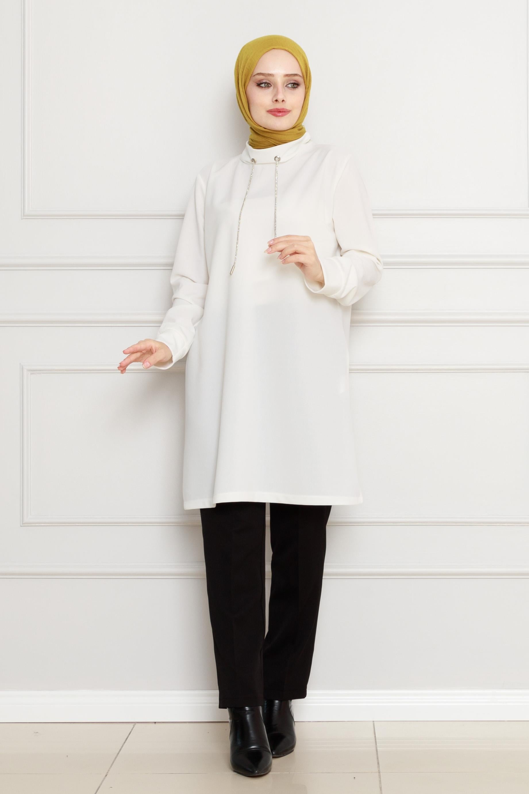 Dik Yaka Tunik-Beyaz