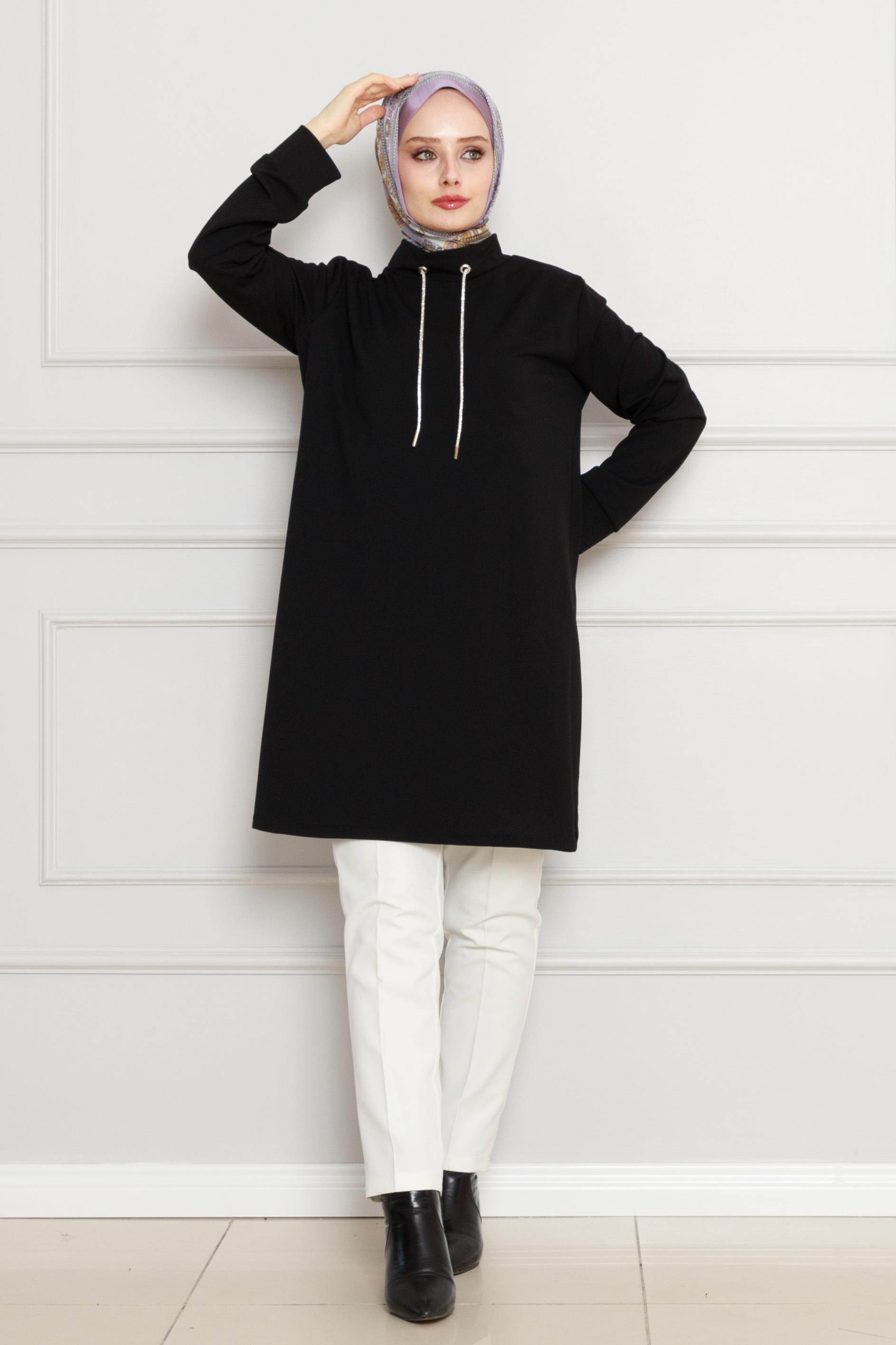 Dik Yaka Tunik-Siyah