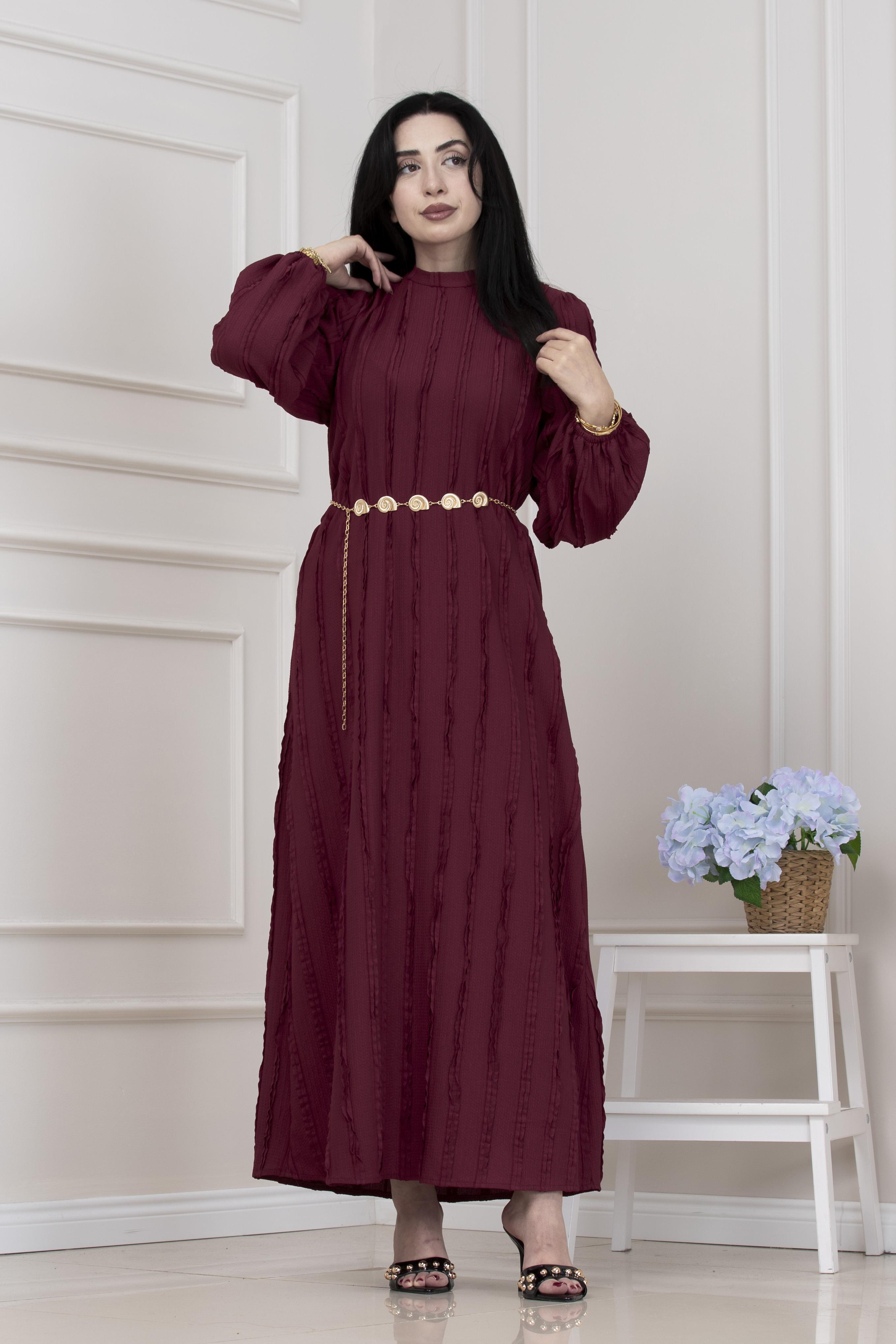 Fırfır Detaylı Rüya Elbise-BORDO