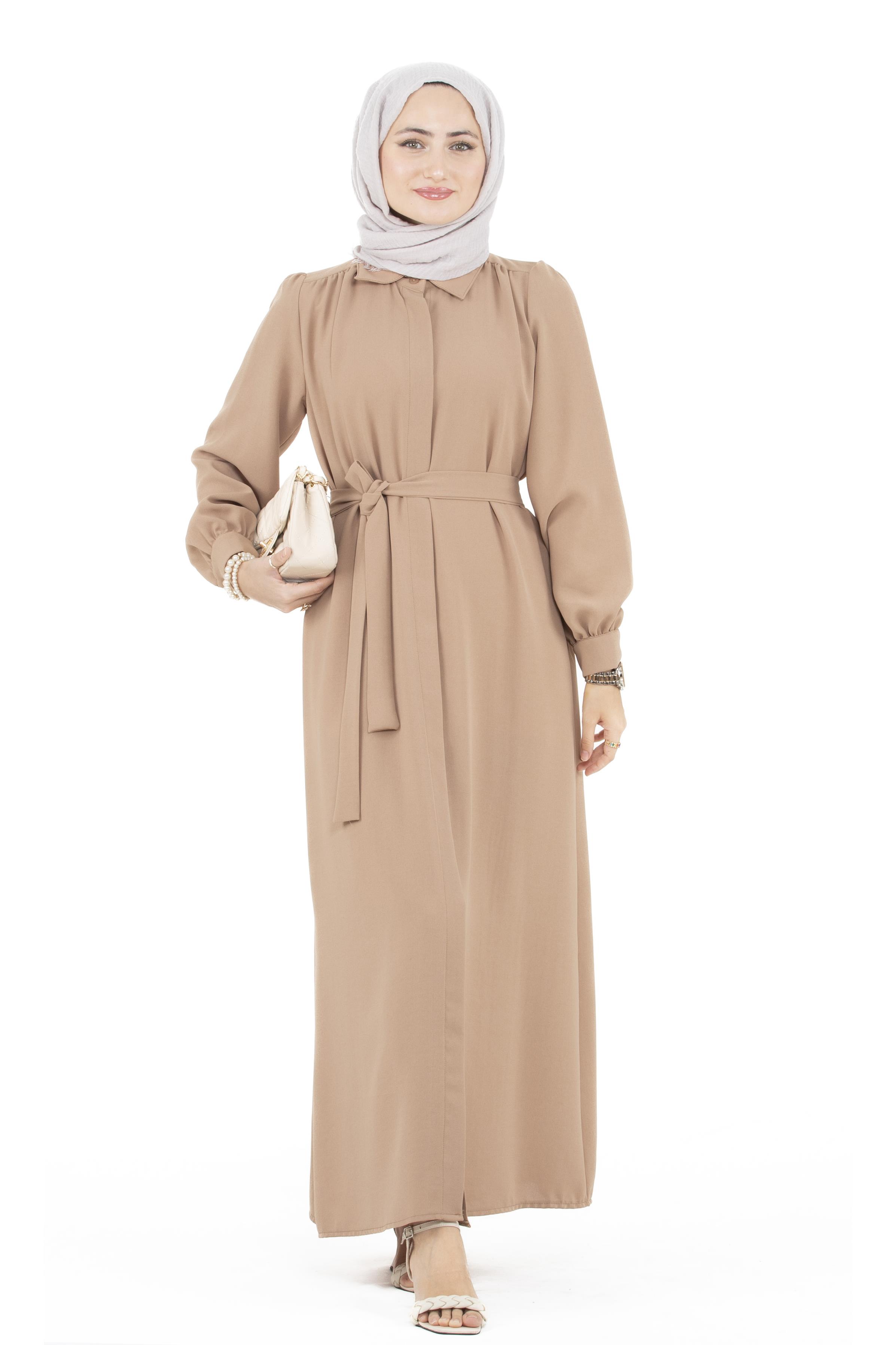 Gizli Düğmeli  Elbise-camel