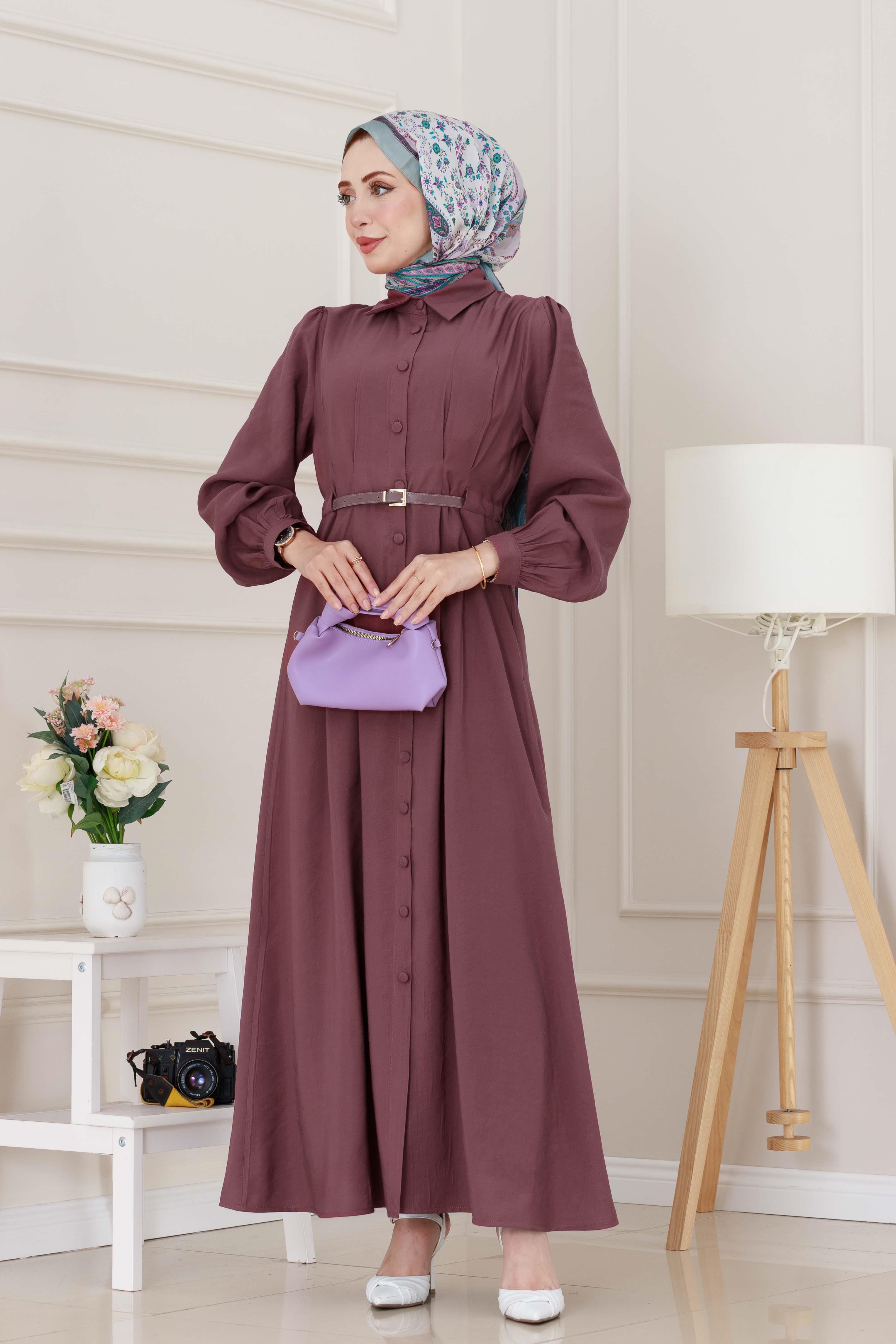 Kemerli Tensel Elbise-gülkurusu