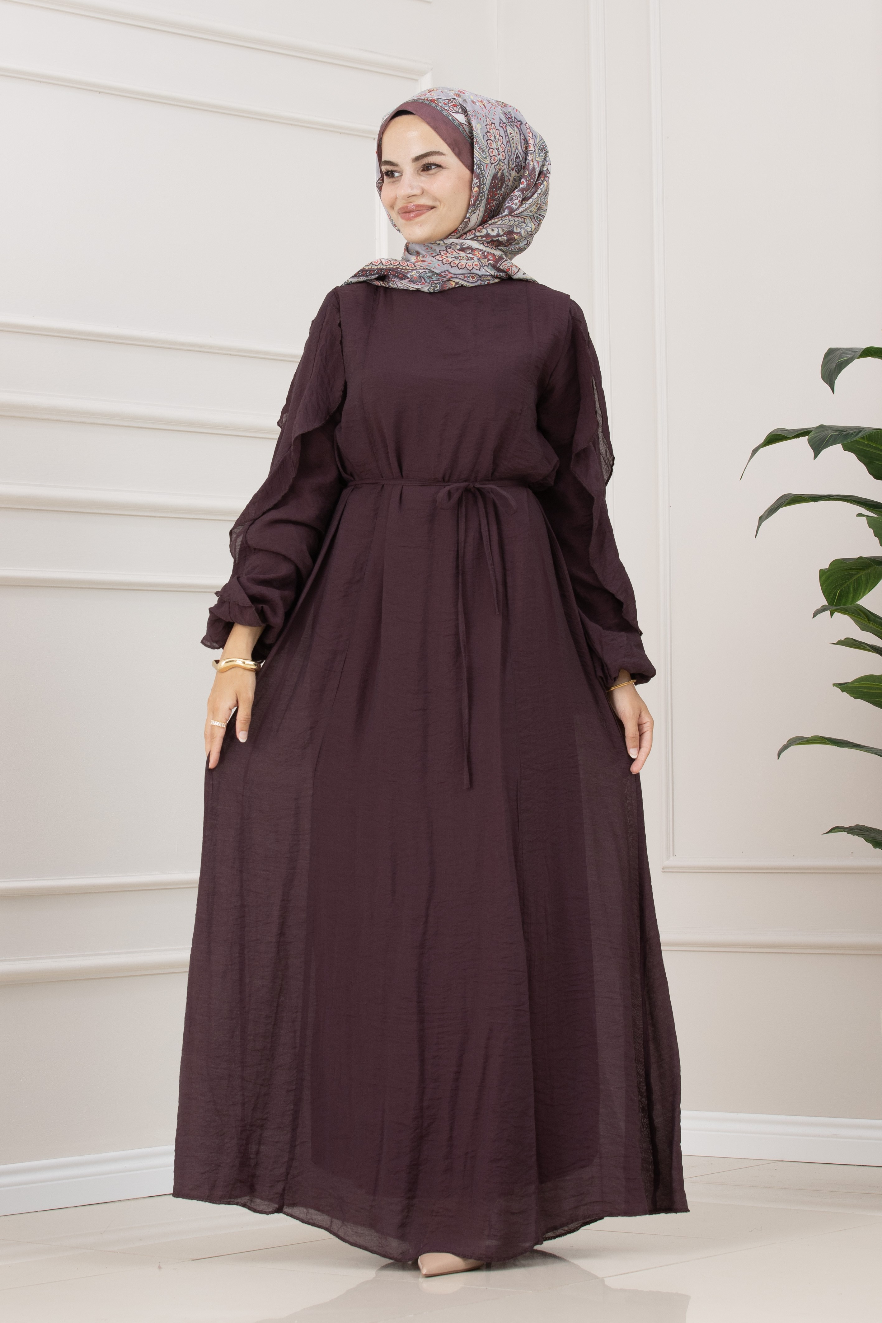 Kolları Fırfır Detaylı Simay Elbise-MÜRDÜM