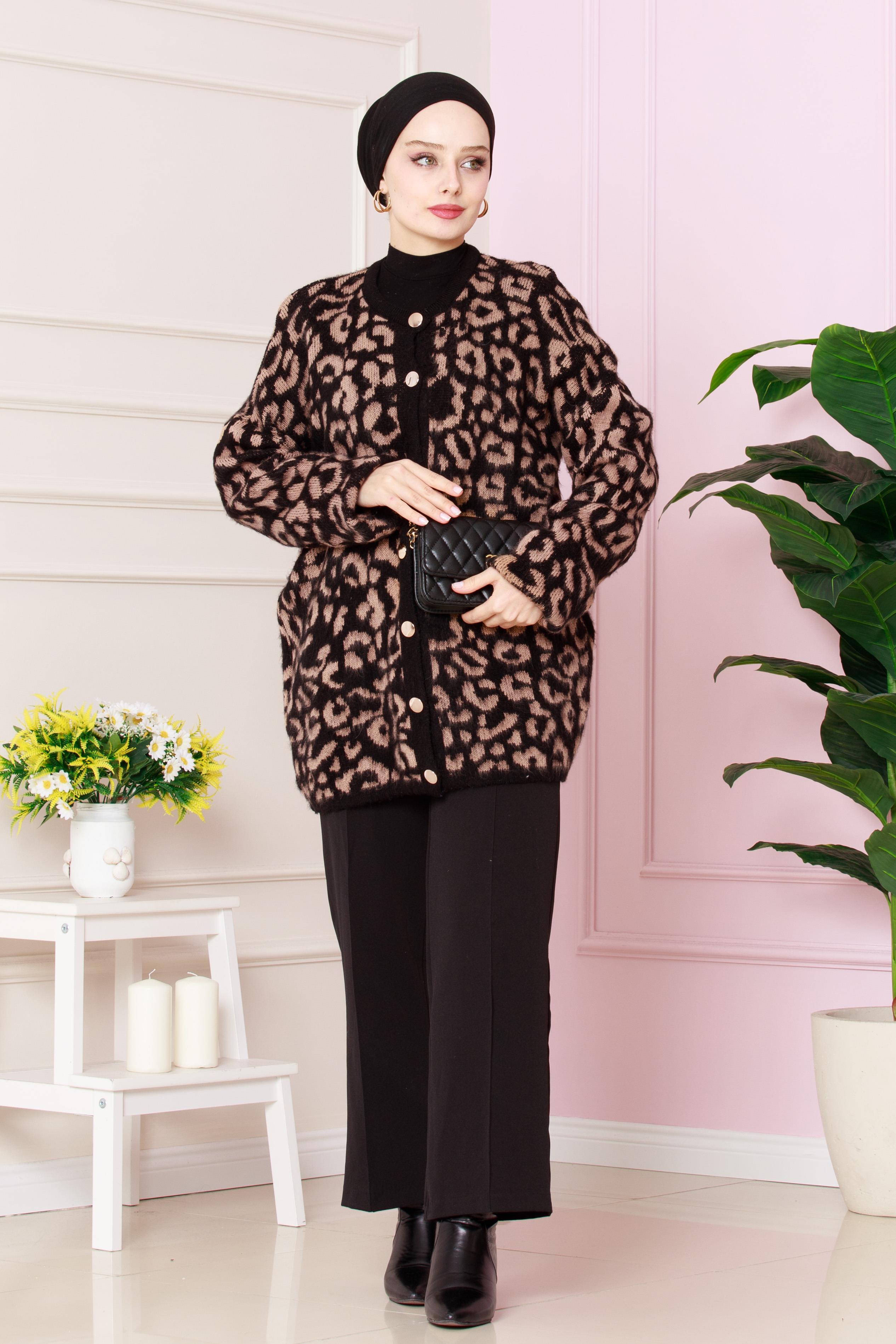 Leopar Uzun Hırka-Camel