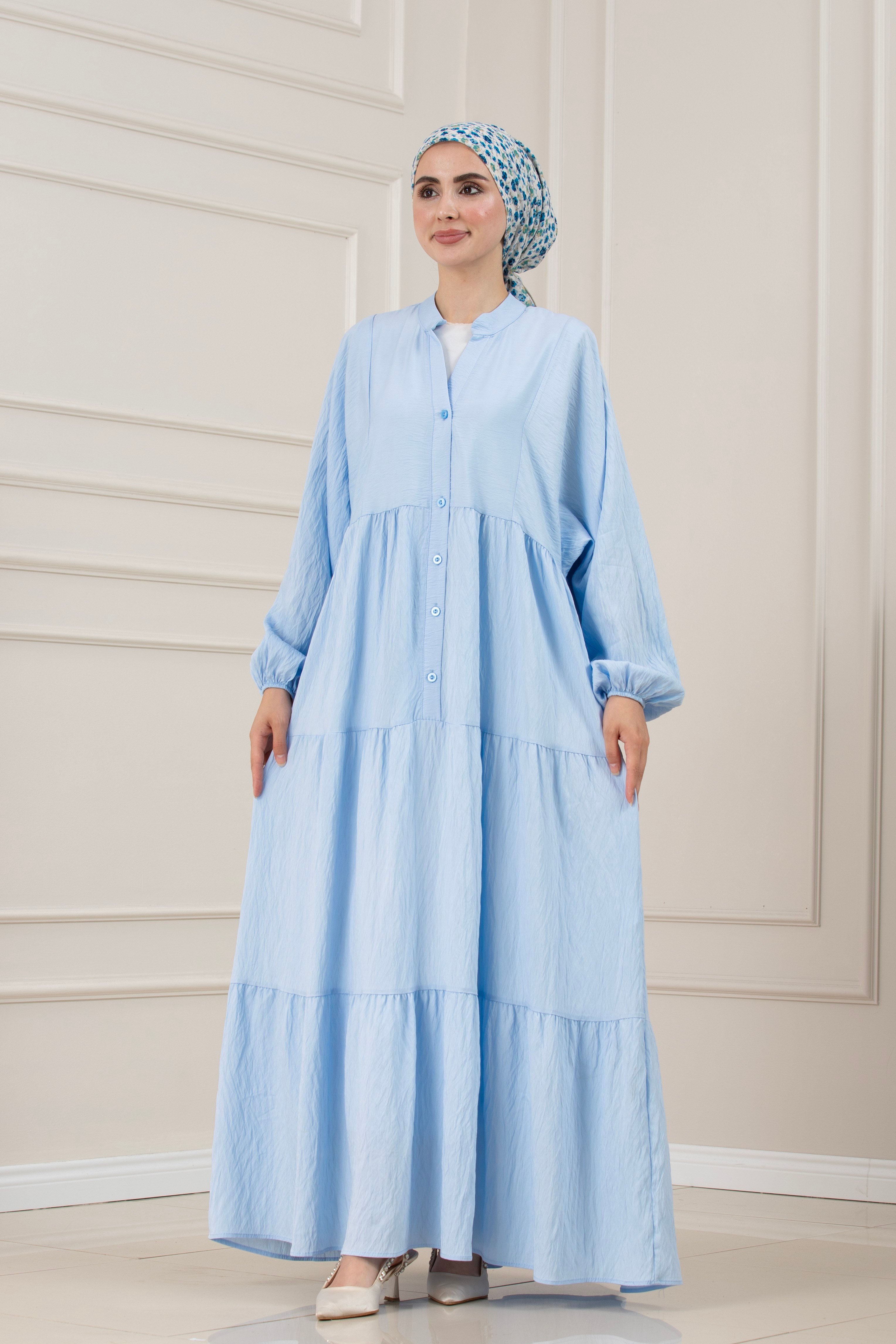 Lilyum Kumaş Robalı Katya Elbise-MAVİ