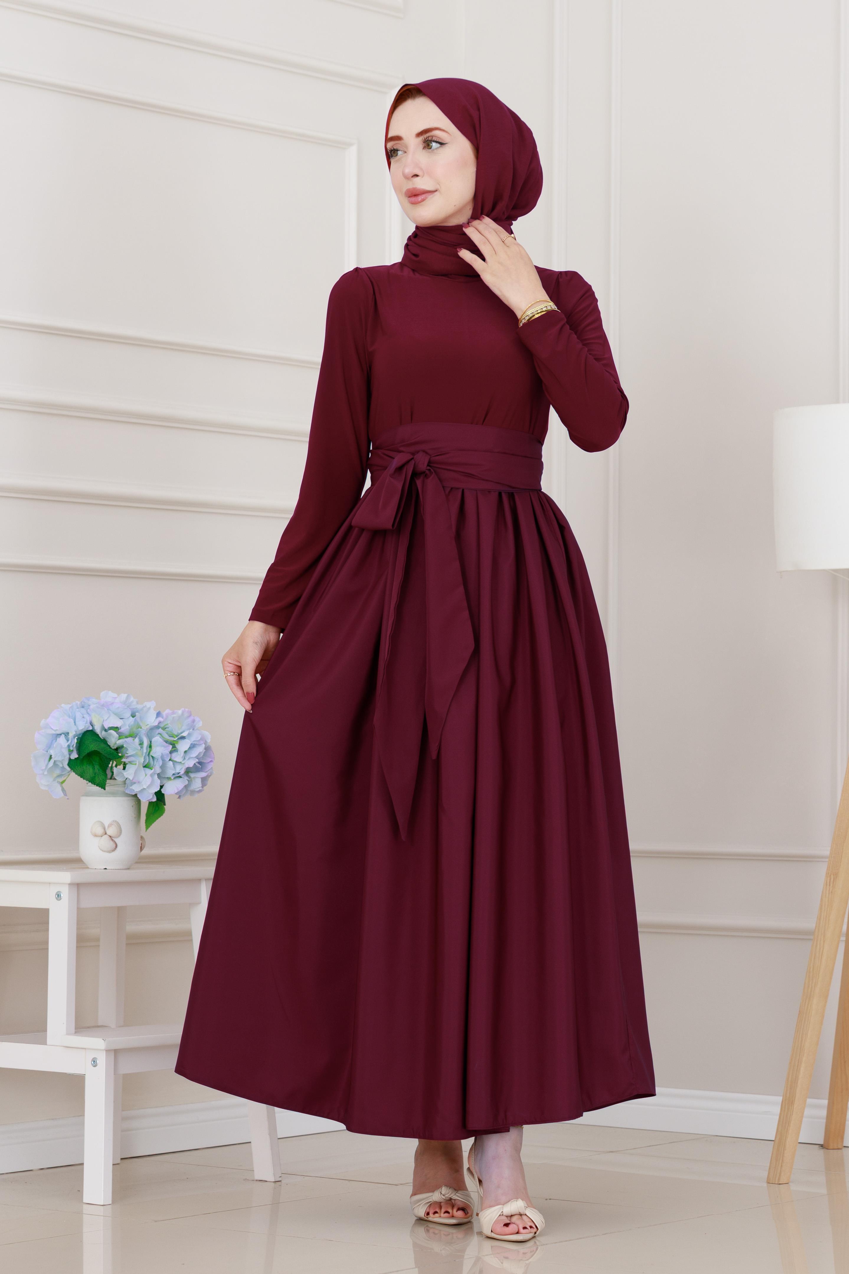 Mia Balon Elbise-Bordo