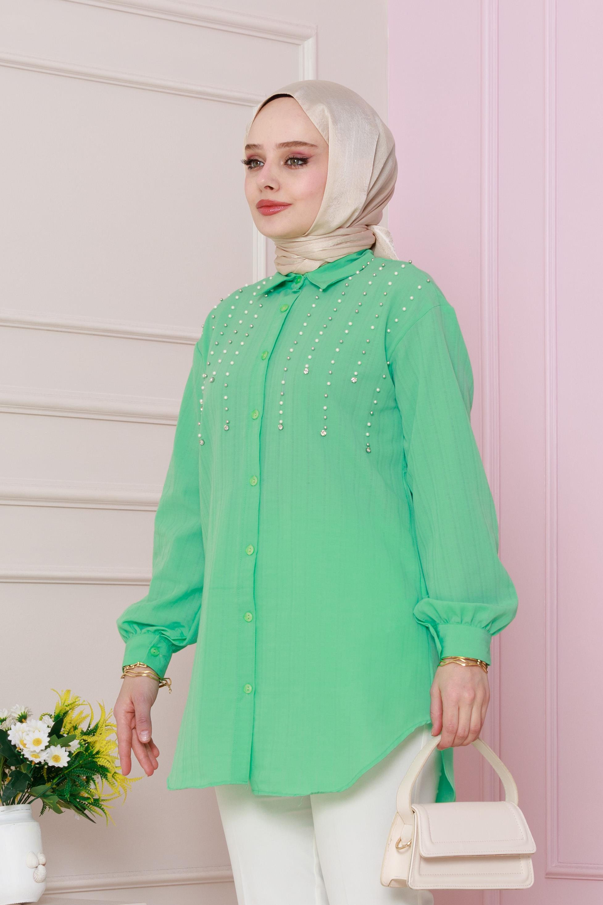 önü incili Tunik-Su Yeşili