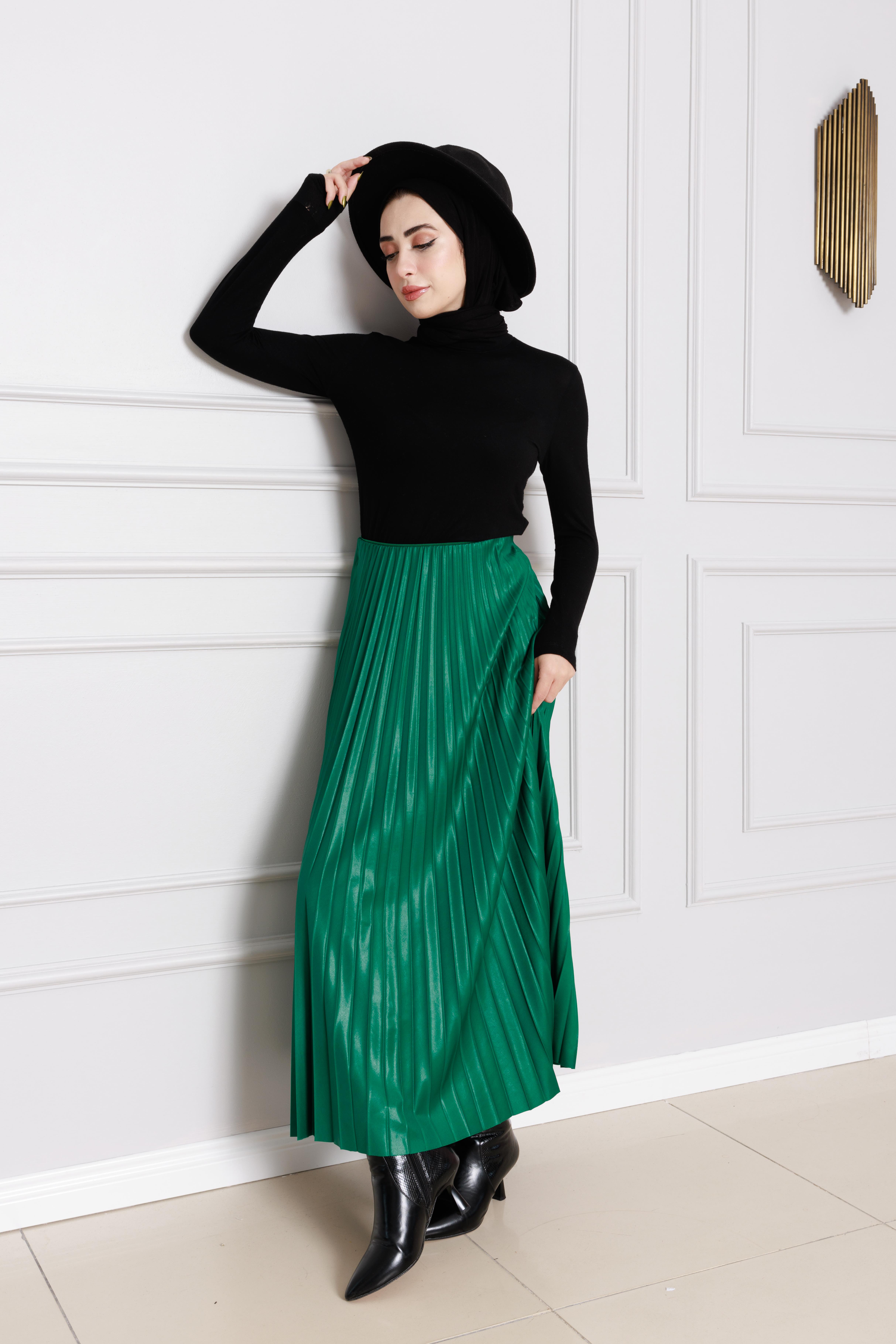 Pilise Detaylı Etek-Yeşil