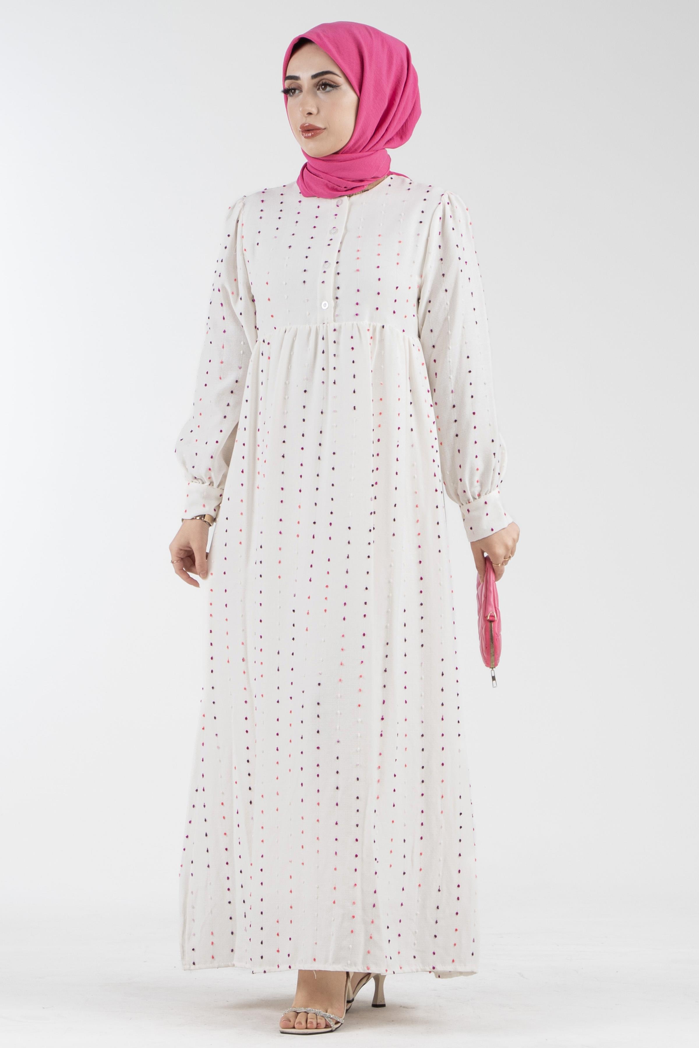 Ponpon Detaylı Astarlı Elbise-Pembe