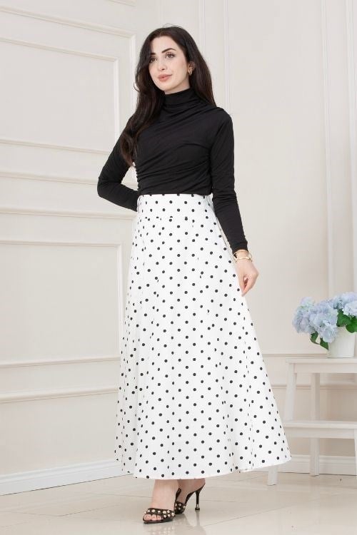 Puantiyeli Maxi Etek-BEYAZ