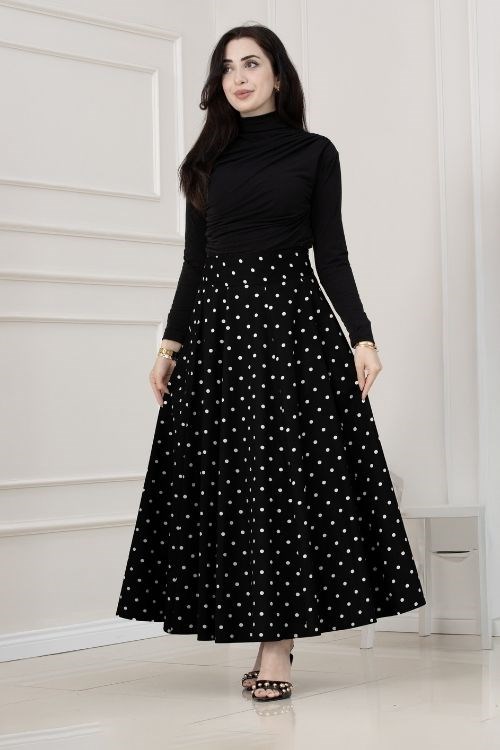 Puantiyeli Maxi Etek-SİYAH