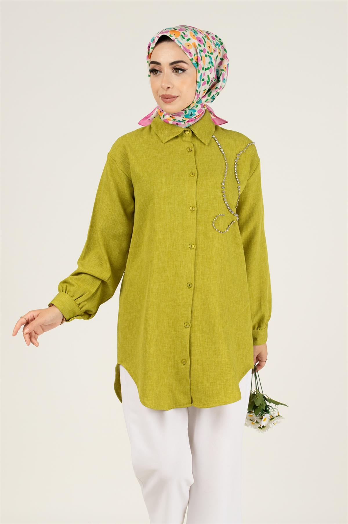 Taş Detaylı Tunik-Fıstık Yeşili