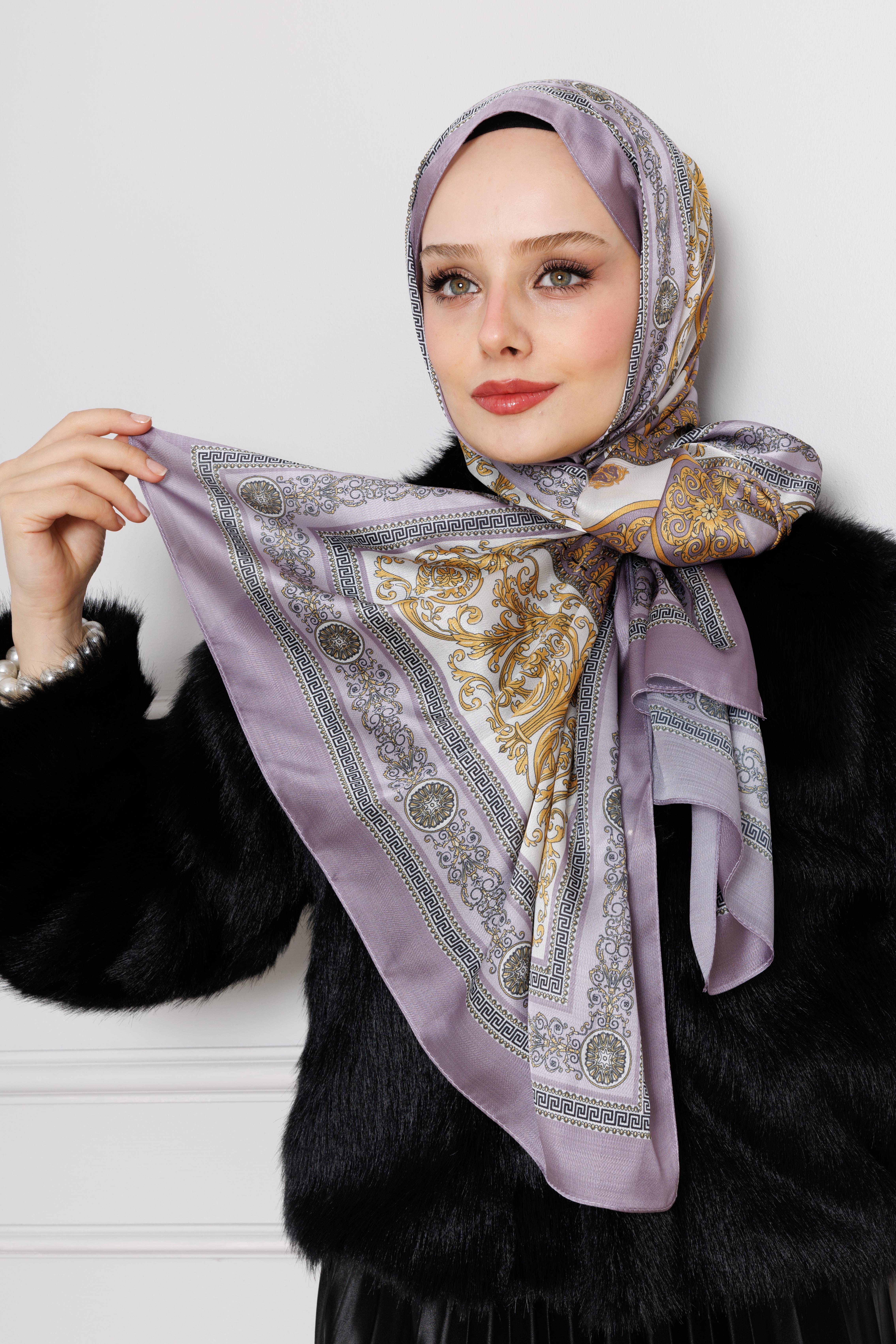 Versace Desenli Hint İpeği Şal-Lila
