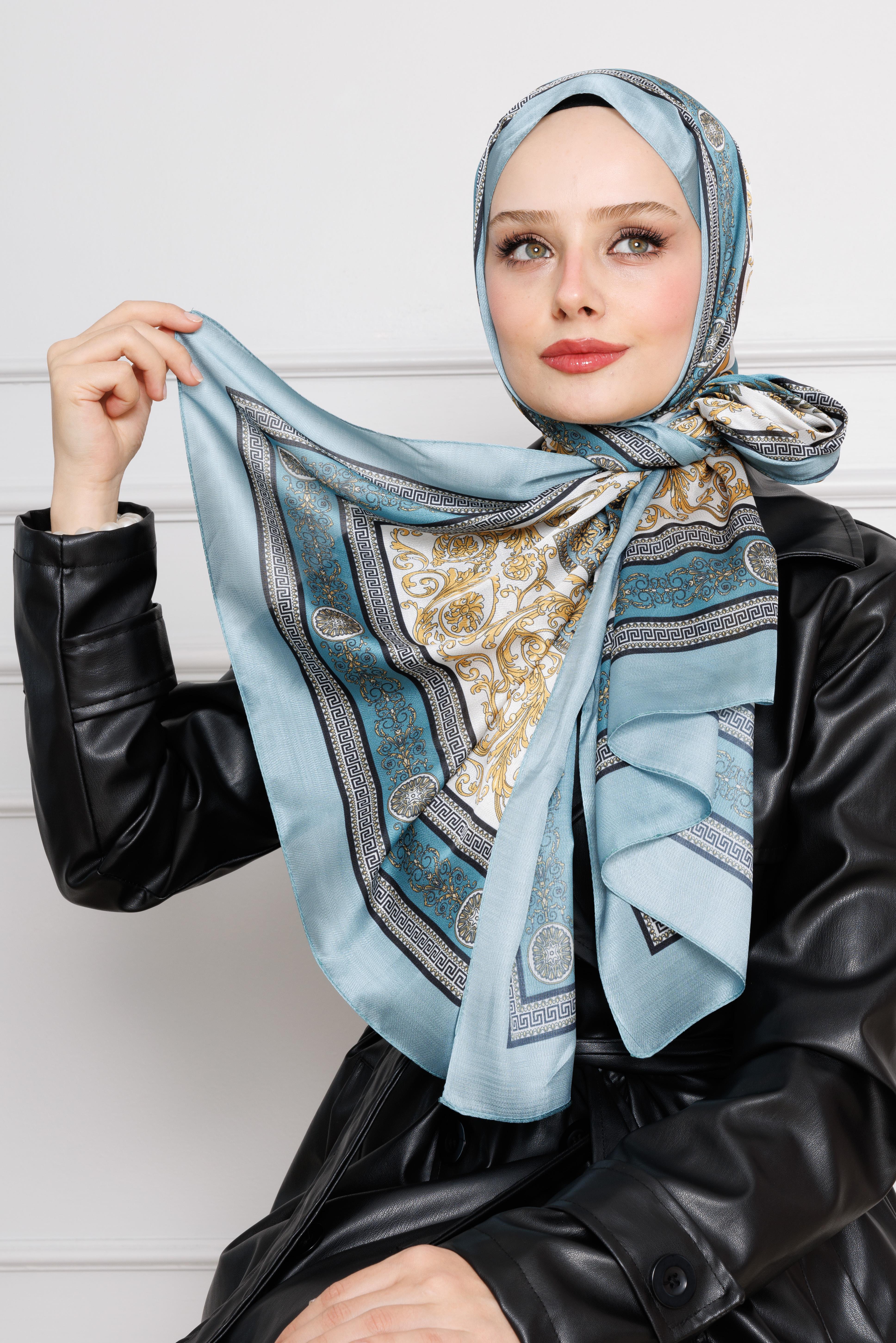 Versace Desenli Hint İpeği Şal-Mint Yeşili