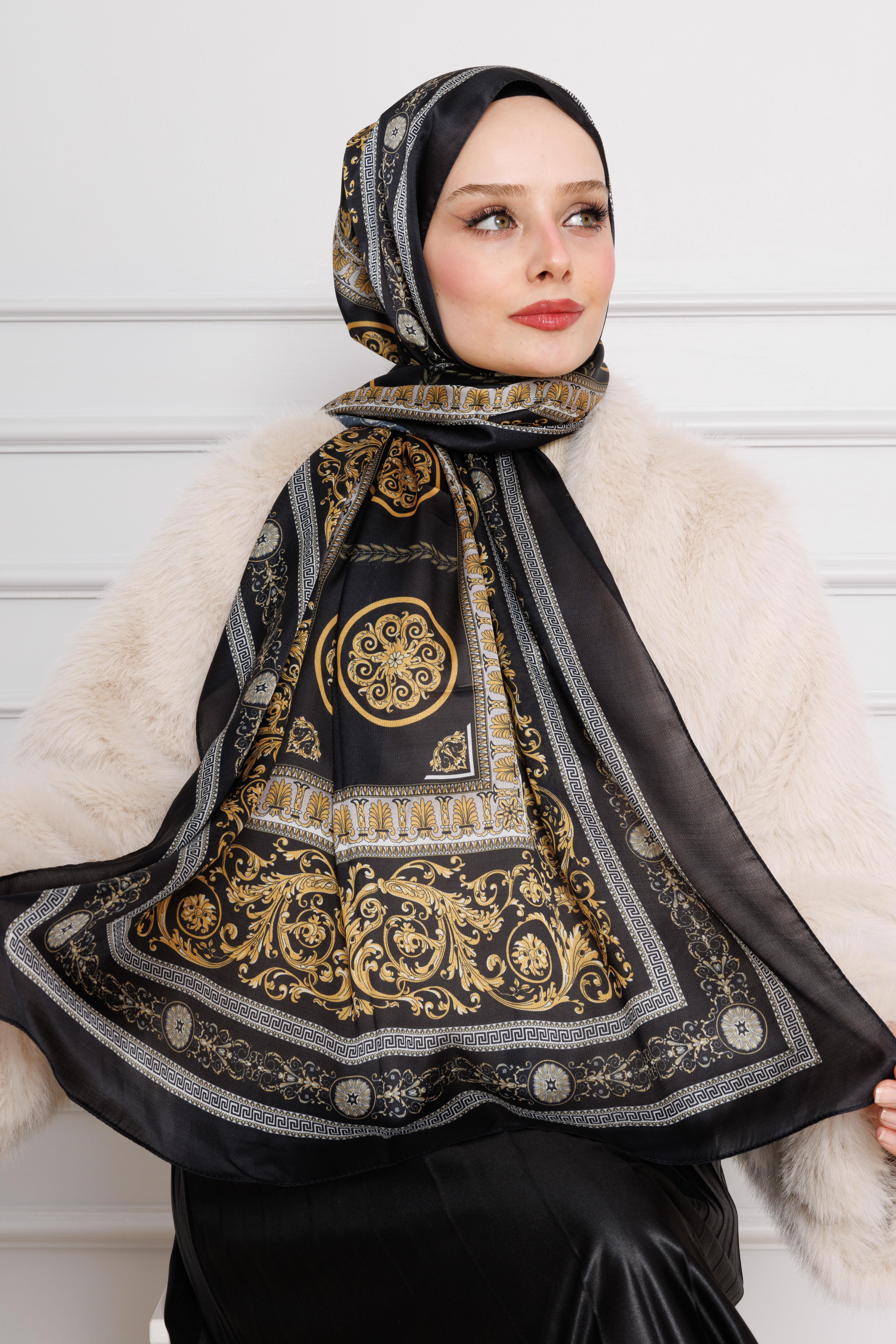 Versace Desenli Hint İpeği Şal-Siyah