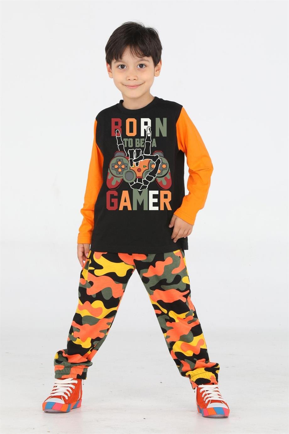 Gamer Erkek Çocuk Kamuflaj Pantolon + T-Shirt Takım Bn-013
