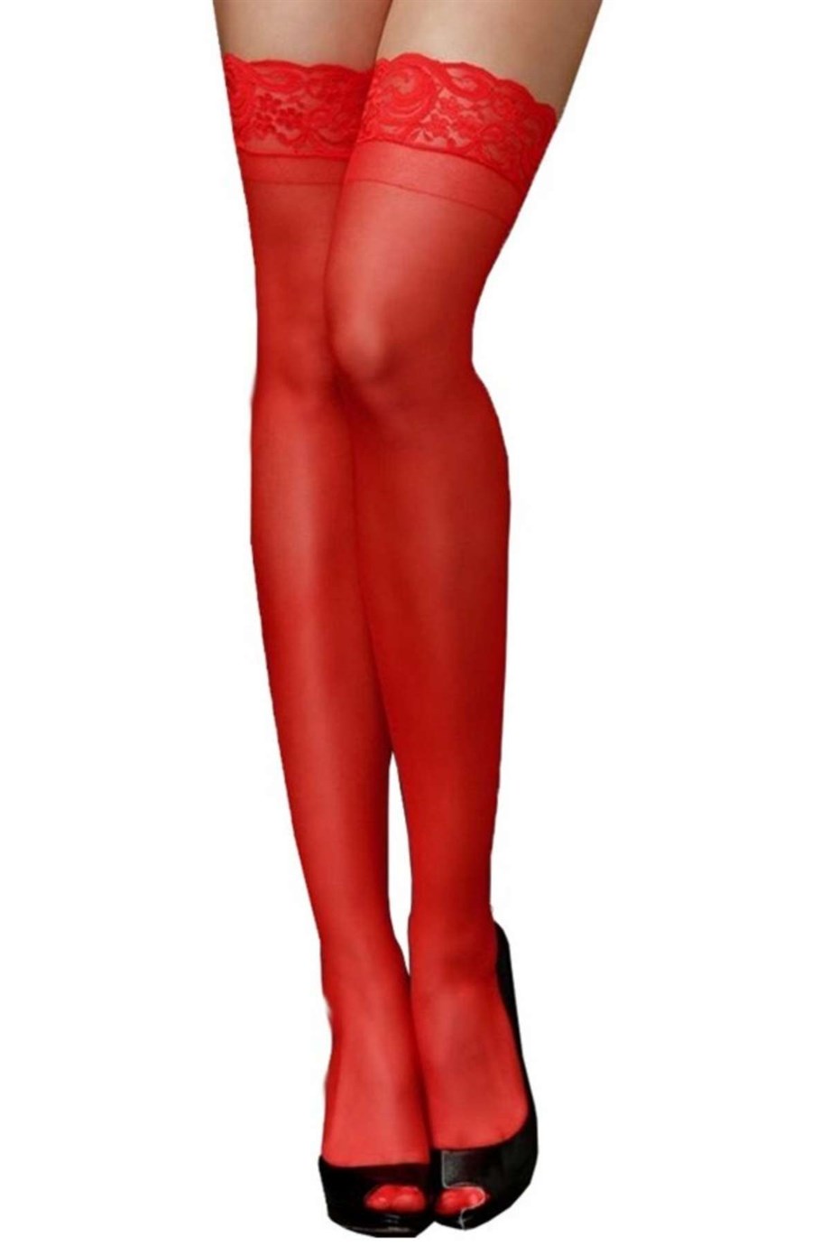 Bella Notte Kırmızı Dantelli Slikonlu Düz Jartiyer Çorabı 1110