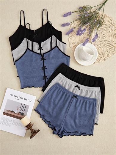 Bella Notte 3 Renk 6 Parça Pamuklu Şort Pijama Takımı 7709