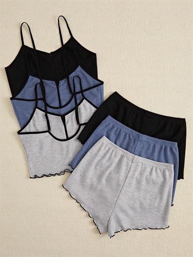 Bella Notte 3 Renk 6 Parça Pamuklu Şort Pijama Takımı 7709