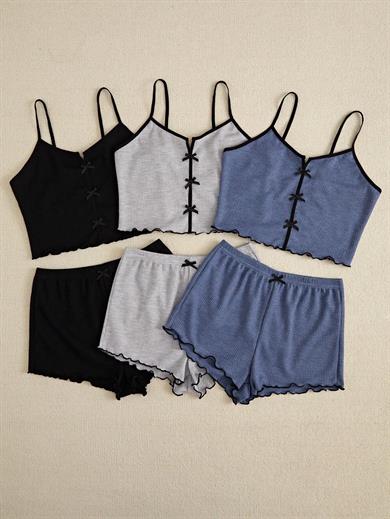 Bella Notte 3 Renk 6 Parça Pamuklu Şort Pijama Takımı 7709