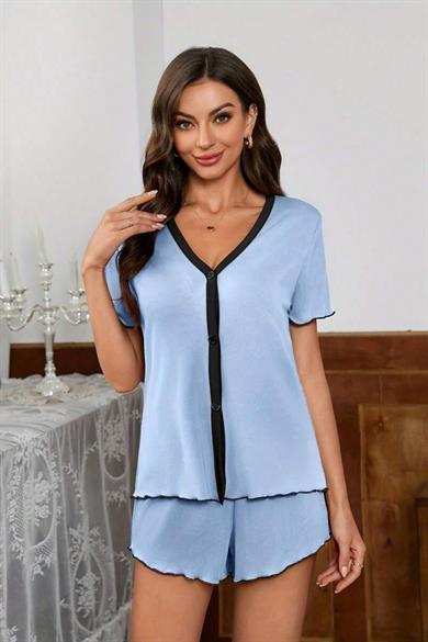 Bella Notte Bebe Mavisi Kısa Kollu Şort Takım 7785