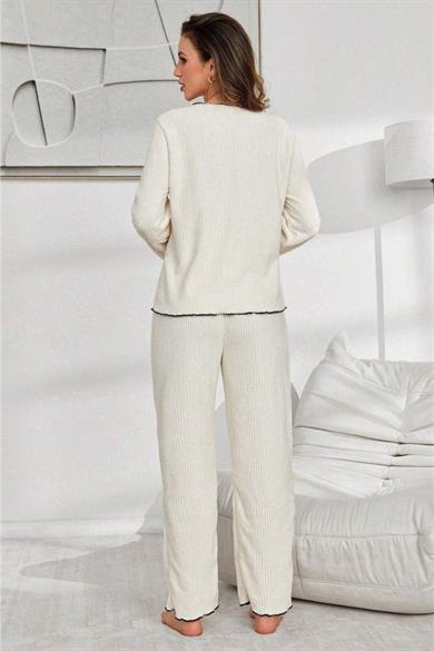 Bella Notte Bej Pamuklu Düğmeli Pijama Takımı 7079