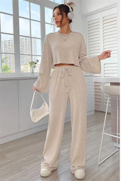 Bella Notte Bej Pamuklu Uzun Kollu Alt Üst Takım 77309