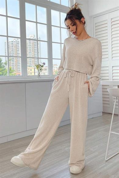 Bella Notte Bej Pamuklu Uzun Kollu Alt Üst Takım 77309