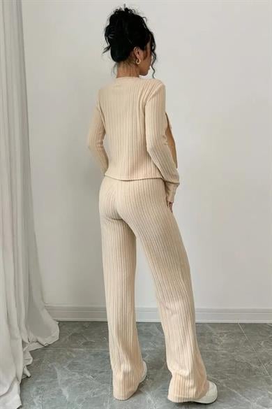 Bella Notte Bej Uzun Kollu Dekolteli Rahat Alt Üst Takım 77329