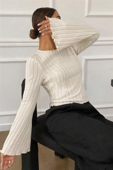 Bella Notte Bej Uzun Kollu Pamuklu Bluz B-5515