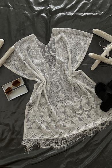 Bella Notte White Bikini and Swimsuit Patterned Raschel Pareo P-9005