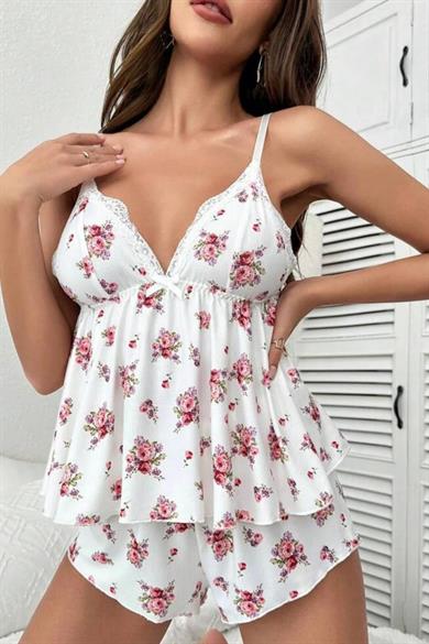 Bella Notte White Floral Print Shorts Set 7536