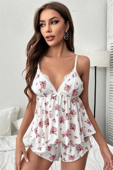 Bella Notte White Floral Print Shorts Set 7536