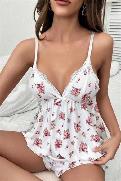 Bella Notte White Floral Print Shorts Set 7536