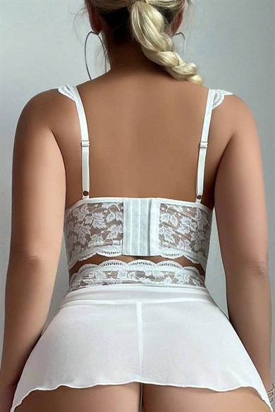 Bella Notte Beyaz Dantel Büstiyerli Jartiyer Takımı ED-19521