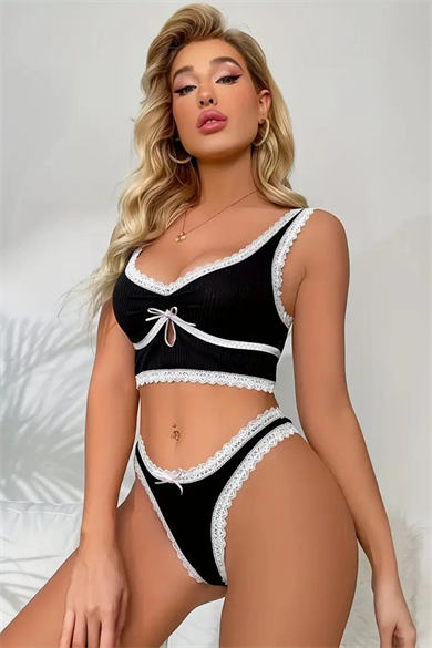 Bella Notte White Lace Black Bra Panties Set PR16045