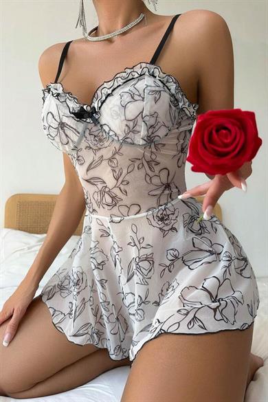 Bella Notte White Patterned Jumpsuit Nightgown 15702