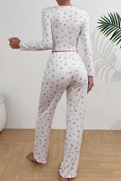 Bella Notte Beyaz Fiyonk Detaylı Crop Pijama Takımı 7077