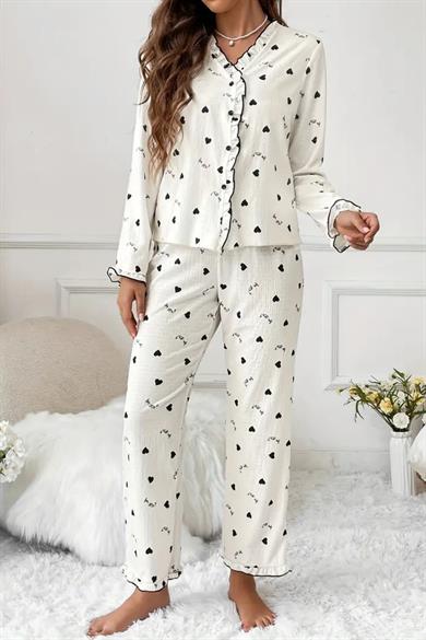 Bella Notte Beyaz Kalp Detaylı Pijama Takımı 77135
